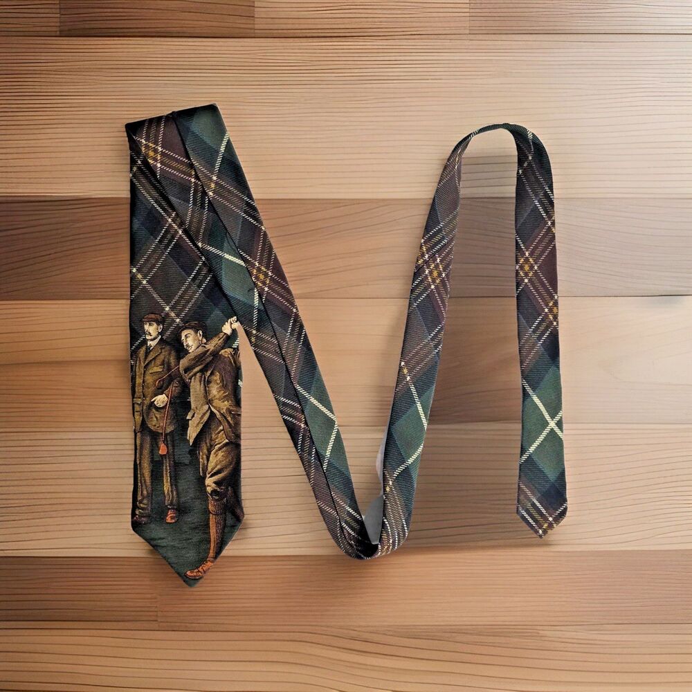 Vintage Polo Ralph Lauren 100% Silk Necktie GOLF Plaid Tartan Handmade USA Rare